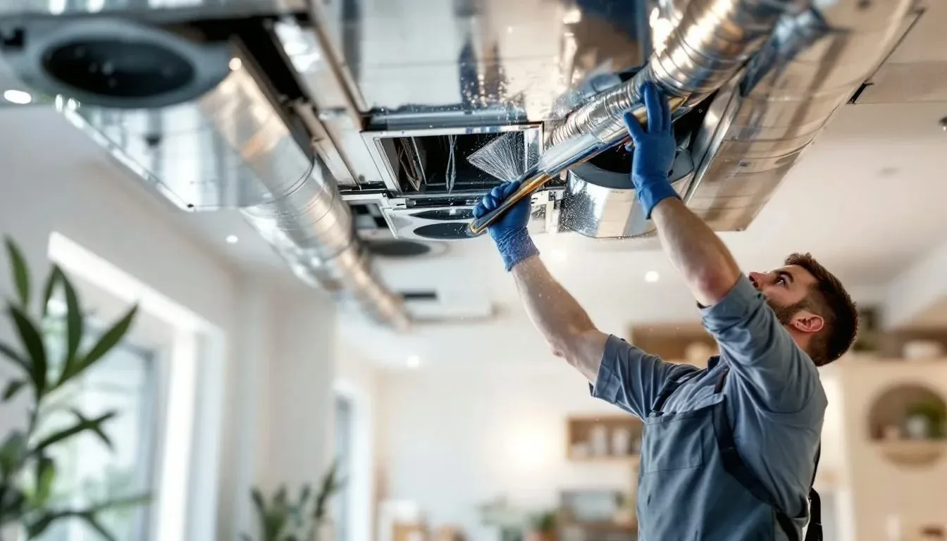 Pro-Fresh Houston technician performing residential air duct cleaning in a Houston home