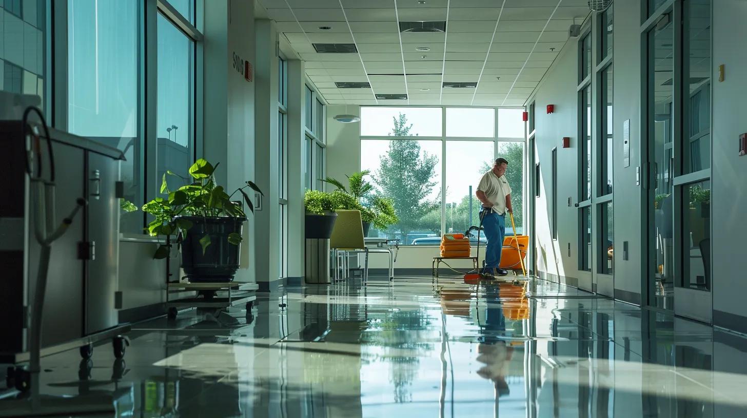 a professional technician in a modern houston office space uses advanced equipment to demonstrate effective air duct cleaning methods, surrounded by a sleek, high-tech atmosphere that emphasizes cleanliness and efficiency.