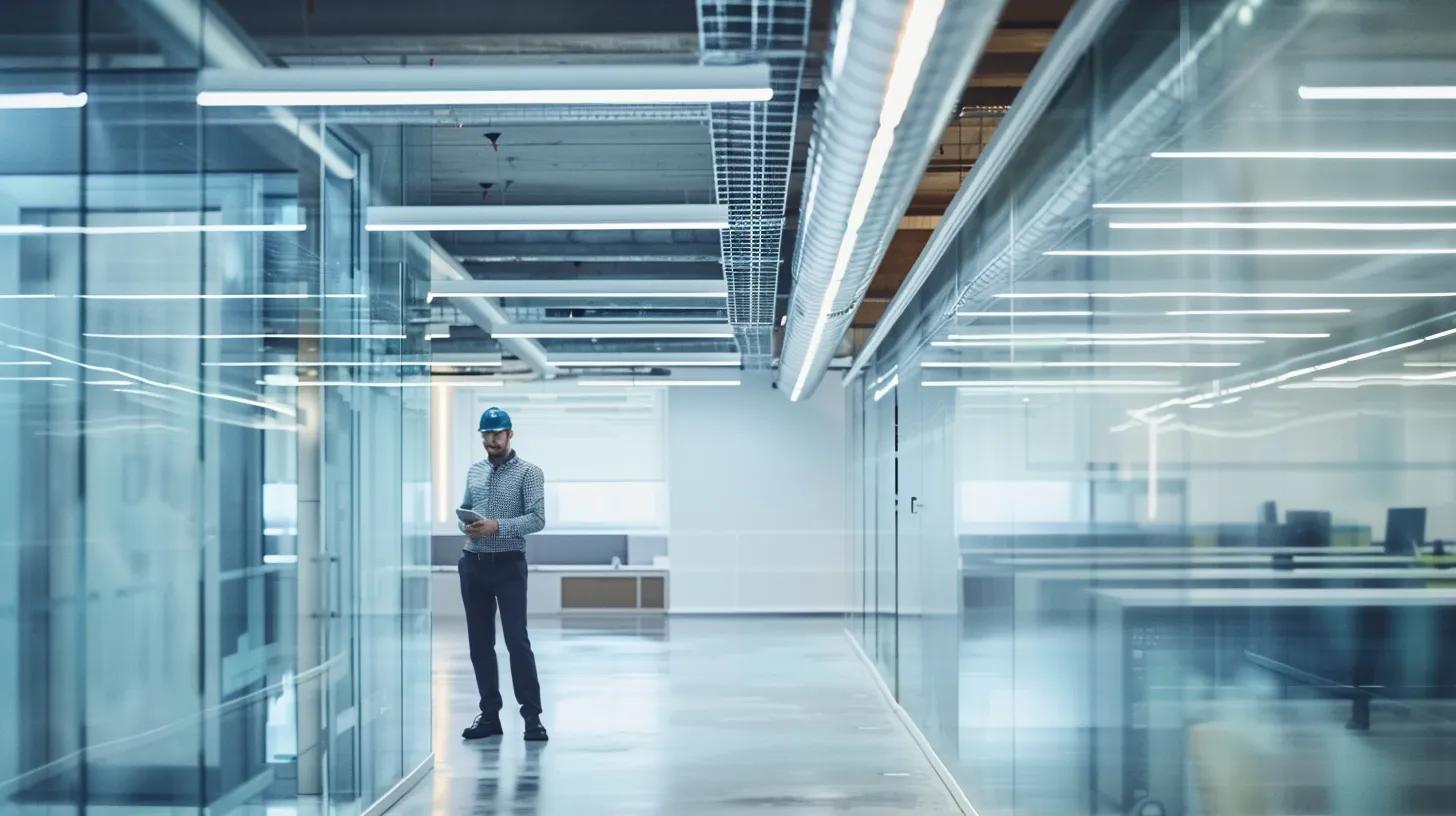 a sleek and modern office environment features a technician inspecting crystal-clear air ducts, showcasing the advanced hvac system's efficiency and emphasizing the importance of clean airflow for energy savings and optimal temperature control. a sleek and modern office environment features a technician inspecting crystal-clear air ducts, showcasing the advanced hvac system's efficiency and emphasizing the importance of clean airflow for energy savings and optimal temperature control.