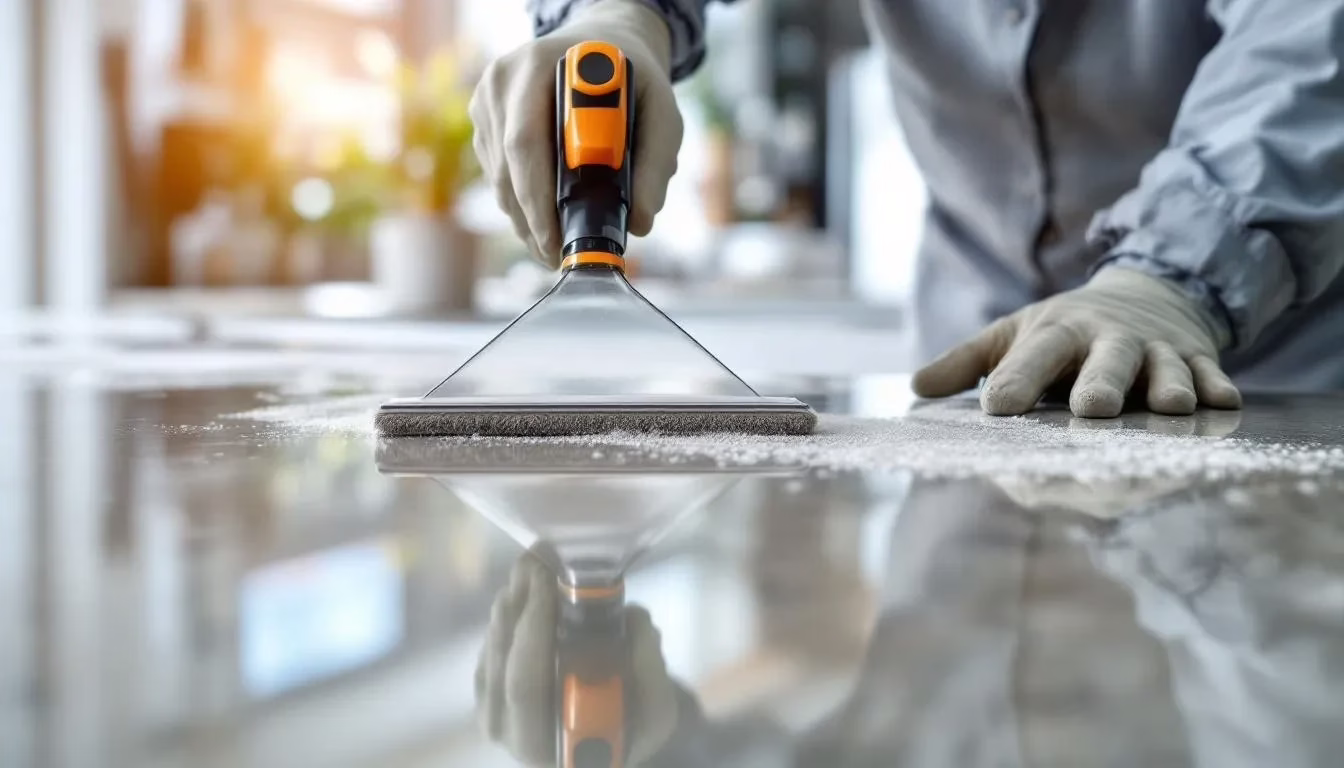 Close-up of natural stone surface restoration