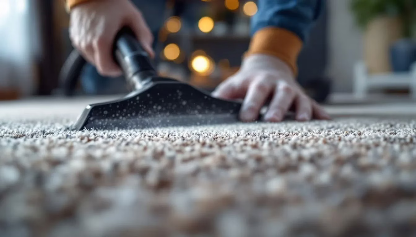 Close-up of carpet fibers being deep-cleaned