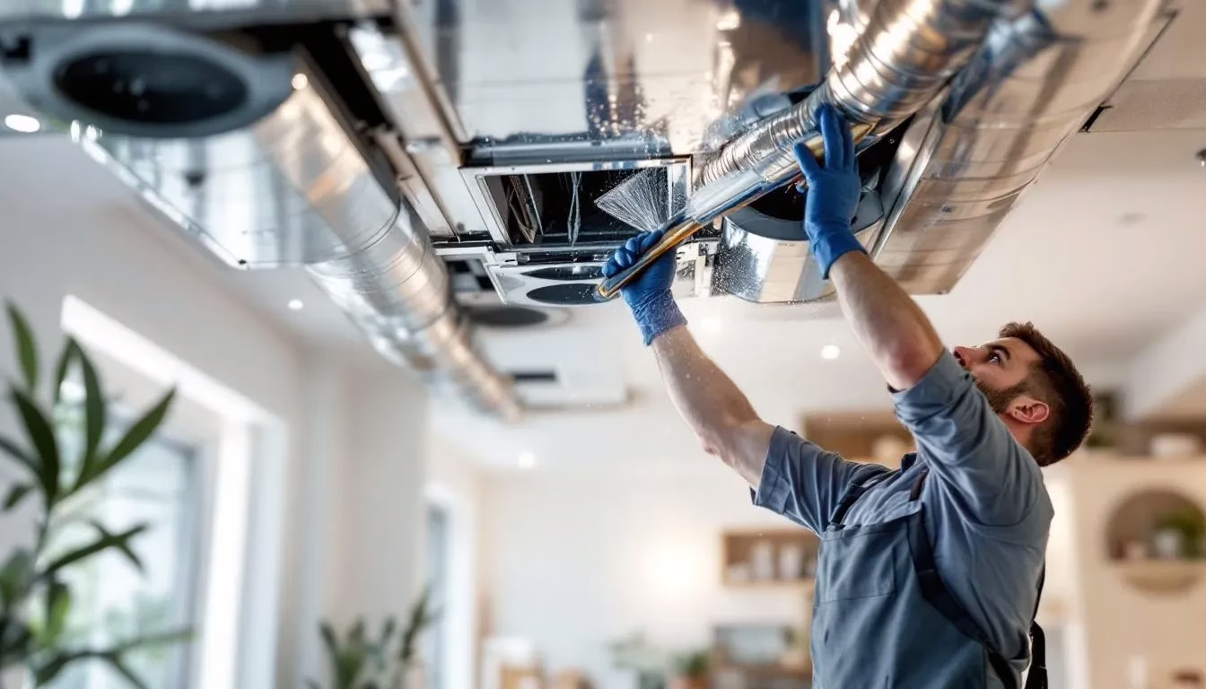 Pro-Fresh Houston technician cleaning residential air ducts in a Houston home