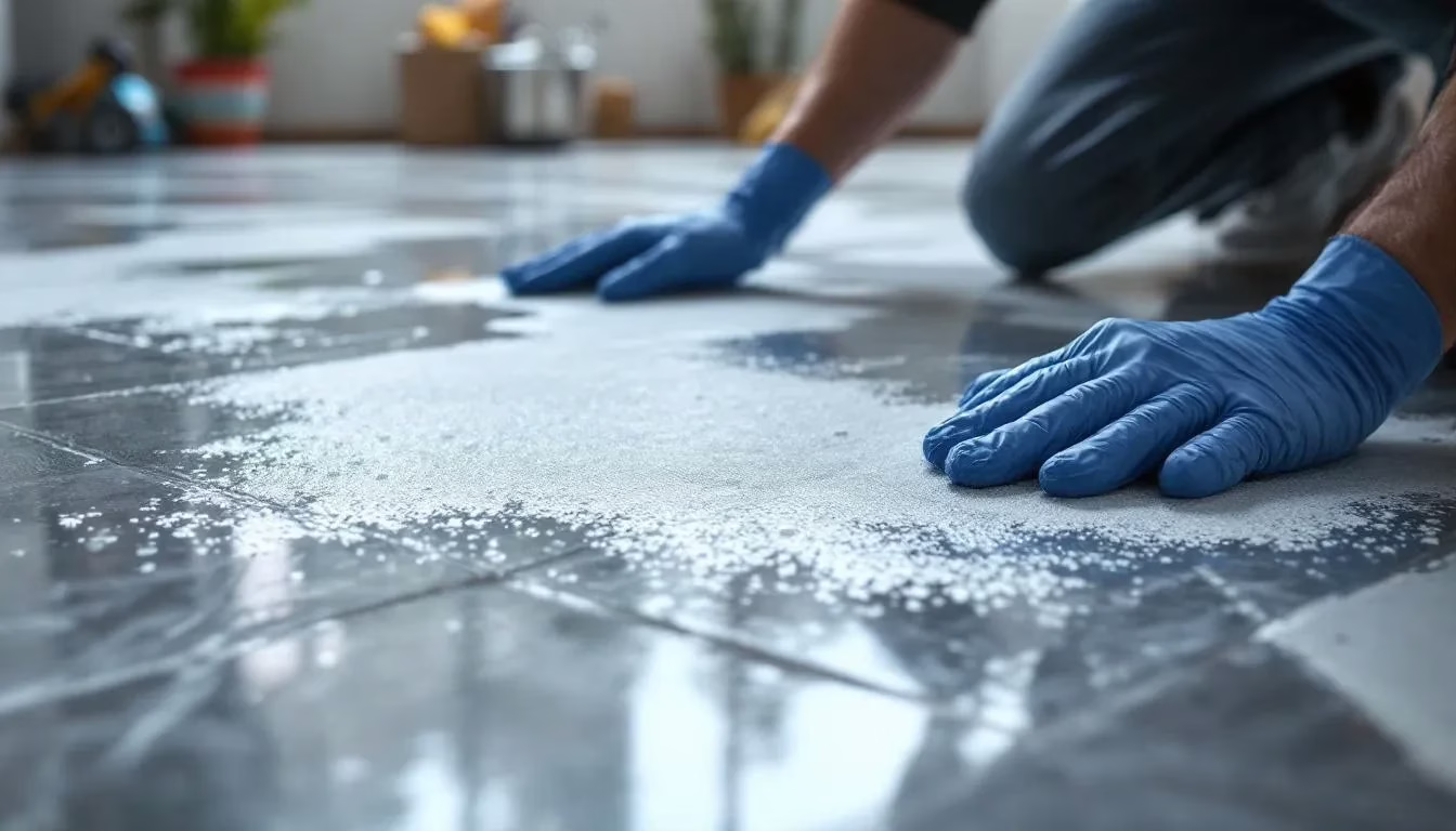 Close-up of tile grout being deep-cleaned and restored