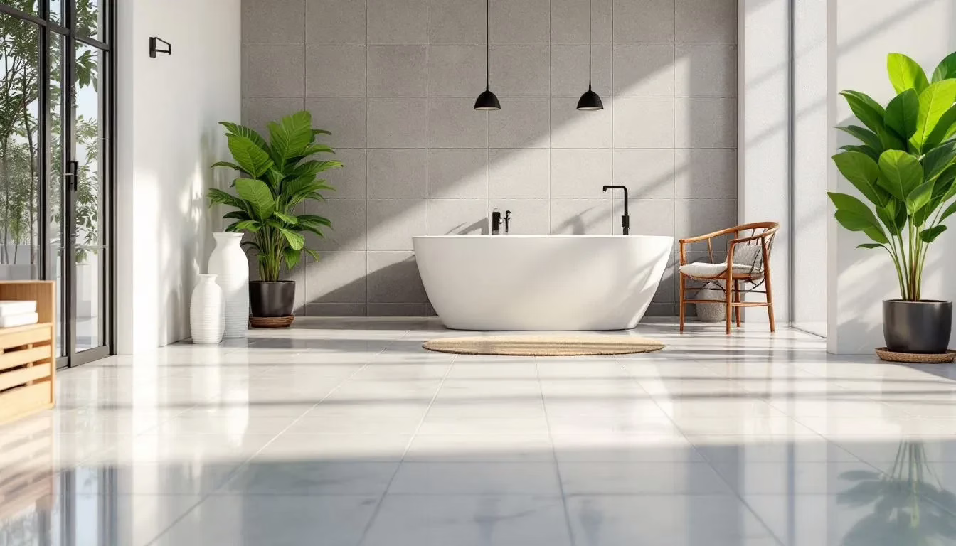 Professional tile and grout cleaning in progress in a Houston home