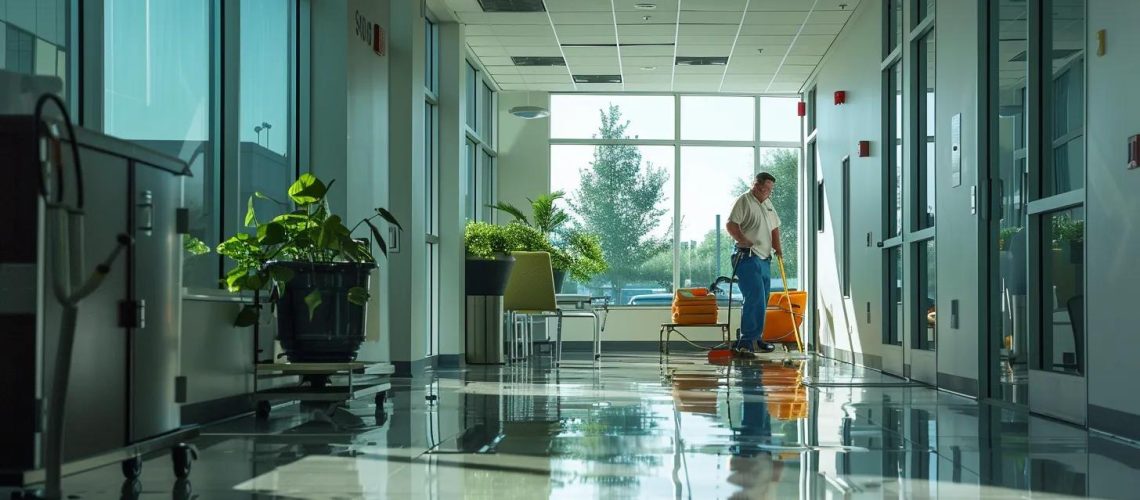 a professional technician in a modern houston office space uses advanced equipment to demonstrate effective air duct cleaning methods, surrounded by a sleek, high-tech atmosphere that emphasizes cleanliness and efficiency.